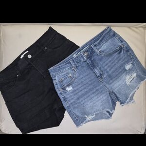 Women's Black and Blue Denim Shorts